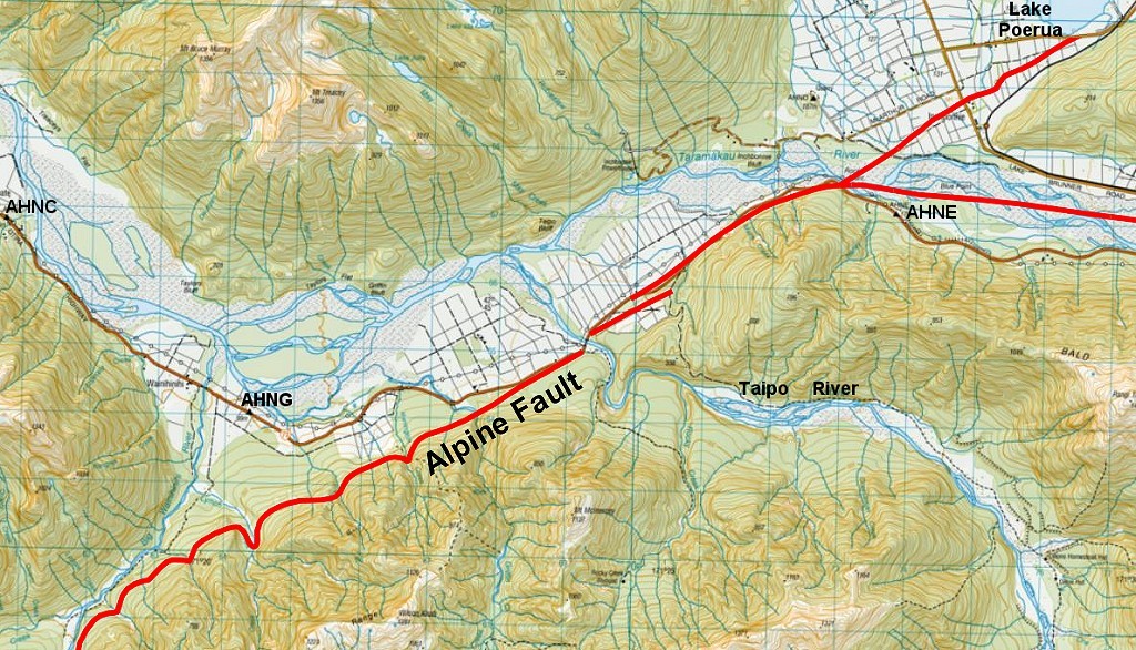 Alpine Fault location on NZTM50 Map