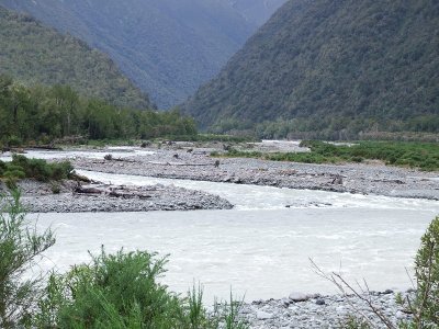 Deception and Otira Rivers in flood